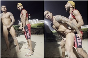 Transando com um bombado na praia a noite